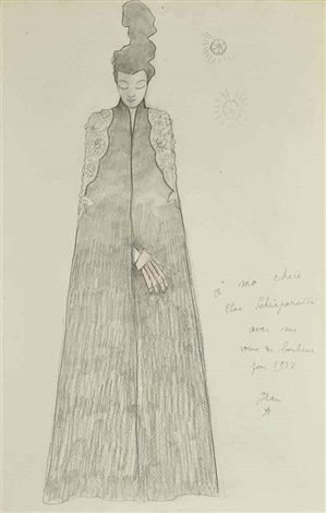 Dessin de Cocteau pour Schiaparelli 